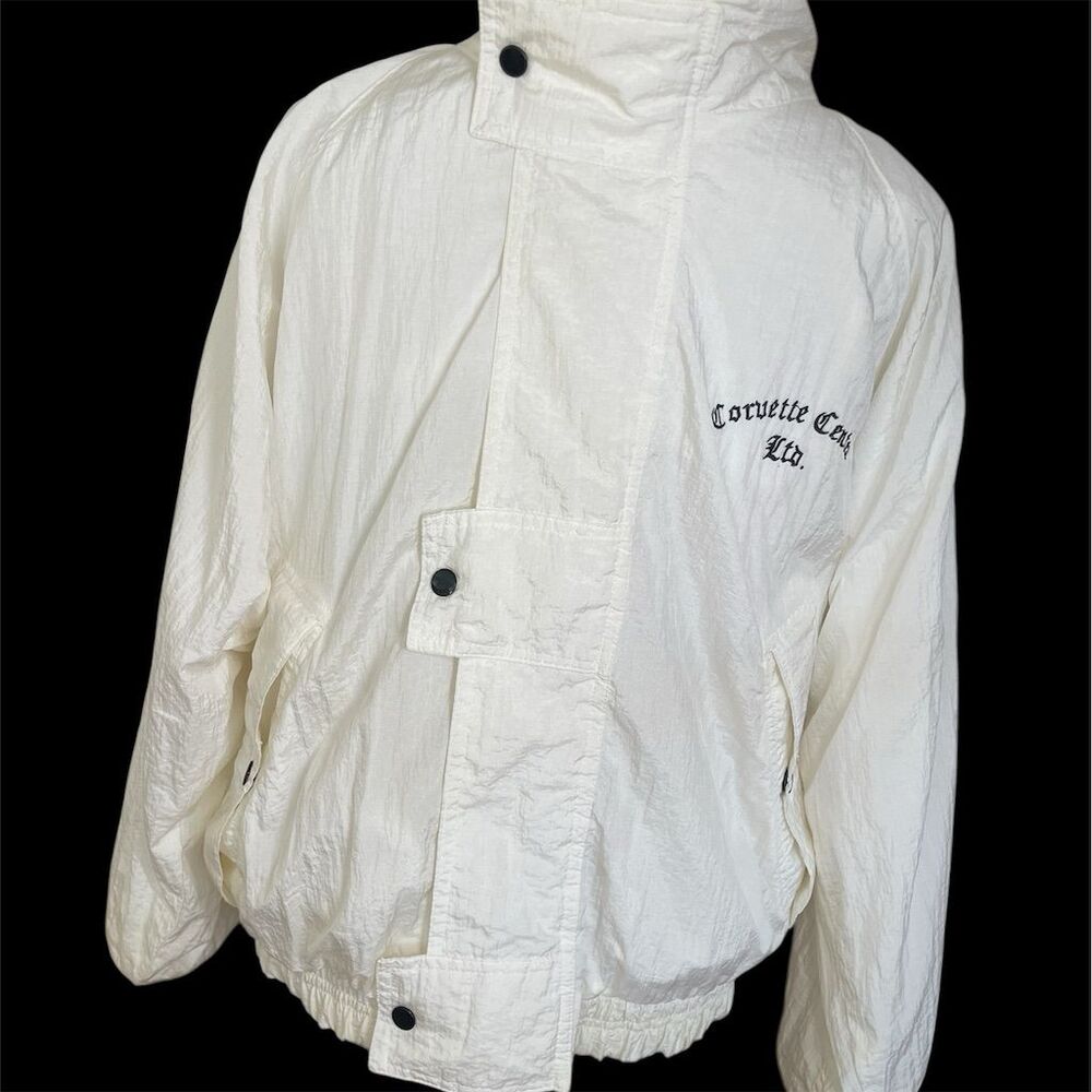 Vintage Corvette Center Ltd. Men's White Bomber Jacket wind breaker Size M